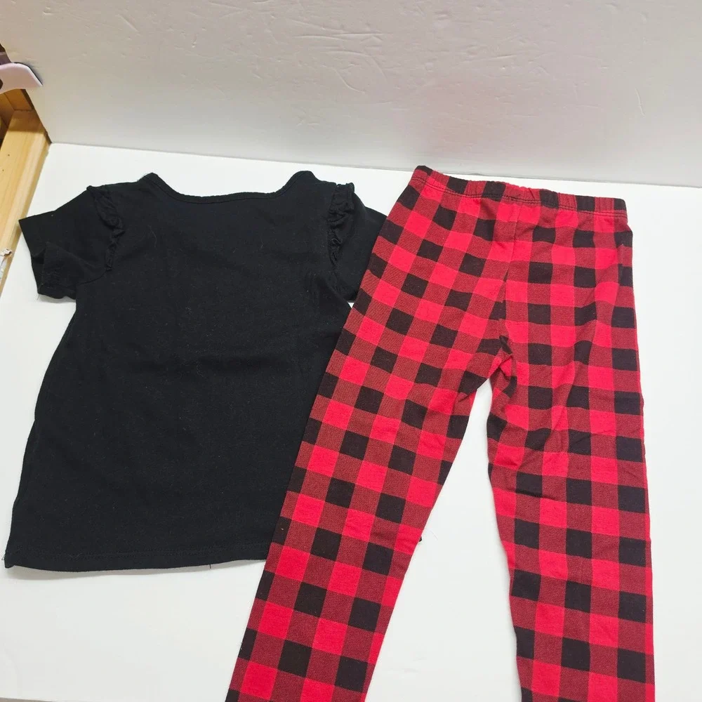 Disney Kids 4T Black Red Minnie Mouse Buffalo Plaid Ruffle 2 Piece Set